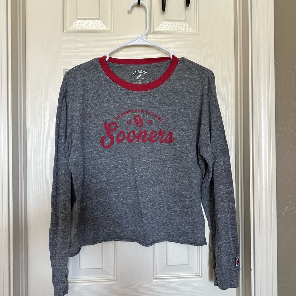 Gray and Red Sooners Long Sleeve Shirt Size Large